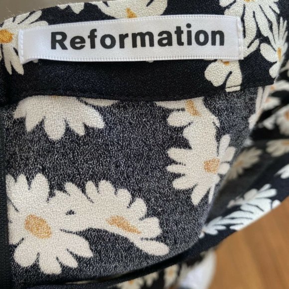 REFORMATION Bea Daisy Daisies Midi Skirt Black 8